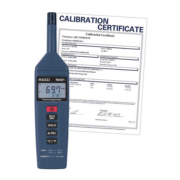 Thermo-Hygrometer, -4 to 140 Degrees F (-20 to 60 Degrees C), 0-100%RH with NIST Calibration Certificate