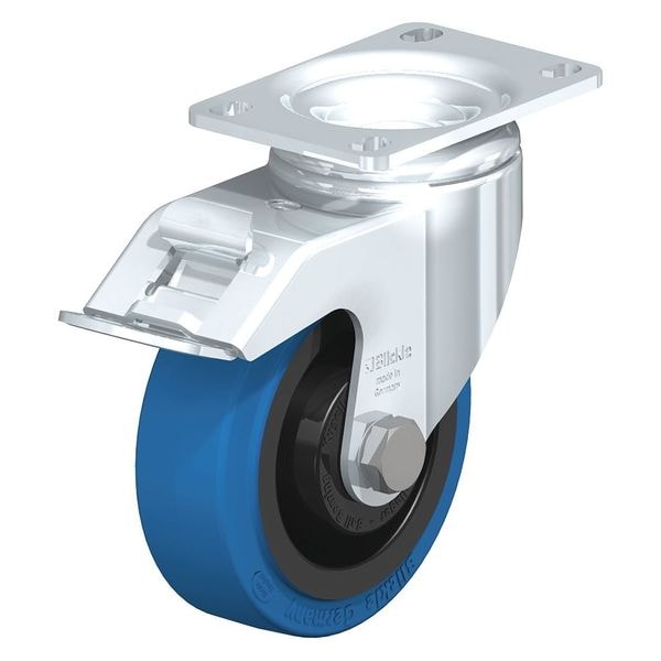 Swivel Plate Caster, Solid Rbber, 5", Brake