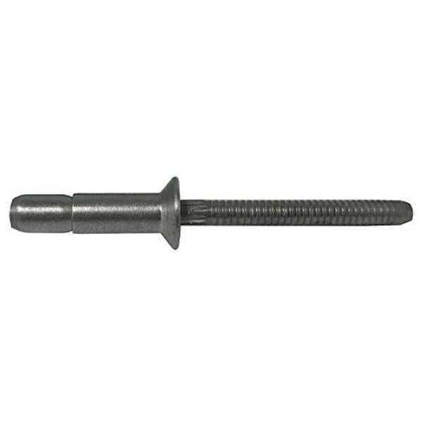 Blind Rivet, Countersunk Head, 0.1875 in Dia., 0.496 in L, Steel Body, 100 PK