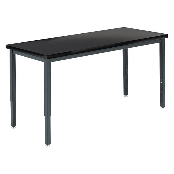 Rectangle Adjustable Table, 60" W, 62" L, 23.5" to 37.5" H, ChemGuard Laminate Top, Black