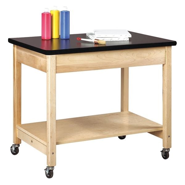 Demo Cart, Portable, Laminate Top, Maple, 1 Shelves, 24 in L, 36 in W, 30 in H