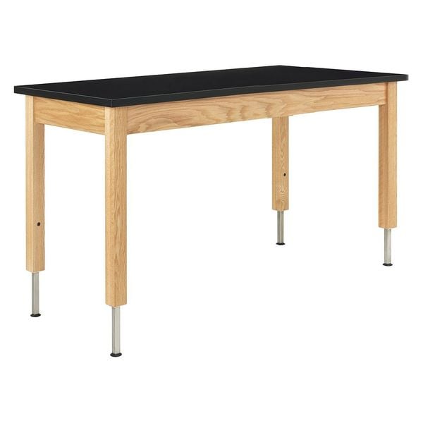 Rectangle Adjustable Table, 60" W, 62" L, 30"-36" H, Epoxy Resin Top, Black