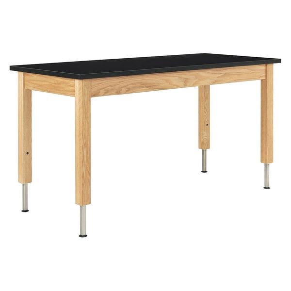 Rectangle Adjustable Table, 60" W, 62" L, 30"-36" H, HPL Top, Black