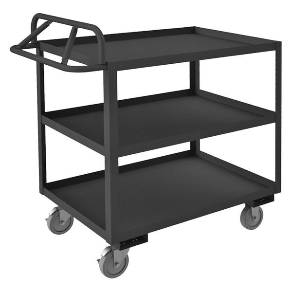 Utility Cart with Lipped Metal Shelves, Steel, 1,200 lb Load Capacity, 3 Shelves, 39 in L, 41 in H