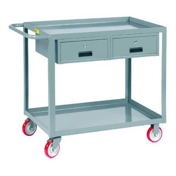 Flat Handle Utility Cart, Steel, 1200 lb Load Capacity, 2 Shelves, 53 1/2 in L, 24 in W