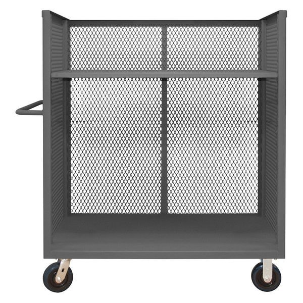 14 ga. Steel 3 Sided Mesh Stock Cart 3600 lb. Capacity, 66-1/2"L x 24-3/8"W x 56-7/16"H
