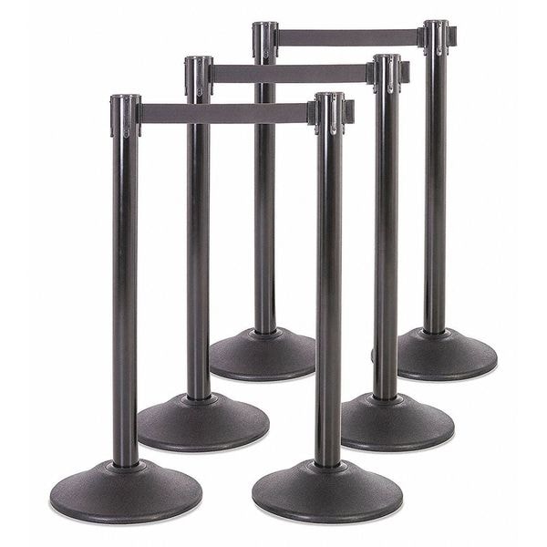 Steel Stanchion, Black, 7.5 ft Belt, PK6