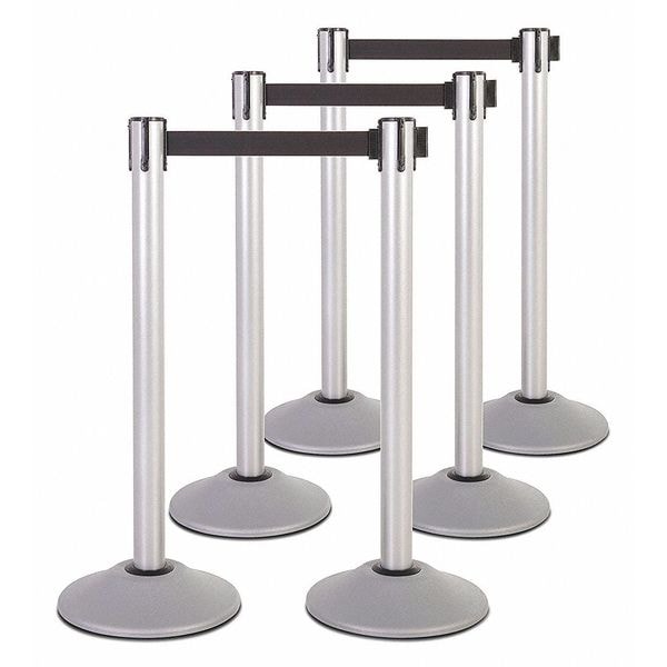 Steel Stanchion, Silver, 7.5 ft Belt, PK6