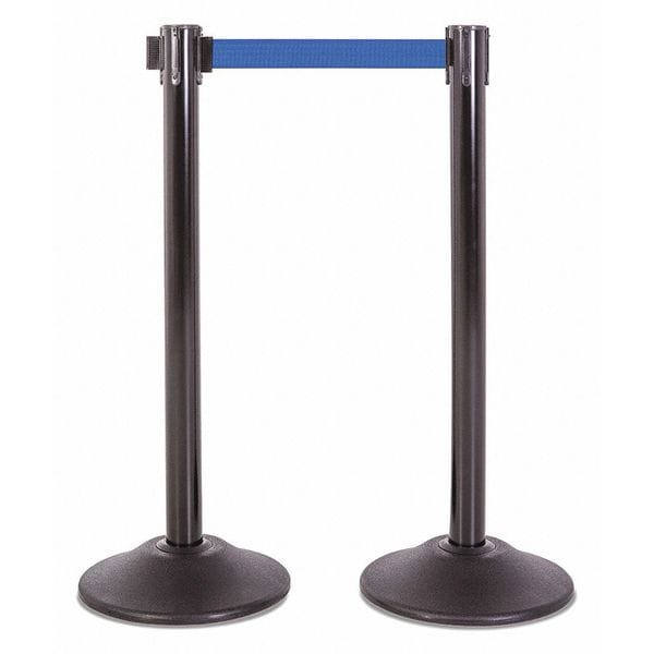 Steel Stanchion, Black, 7.5ft, Blue Belt, PR