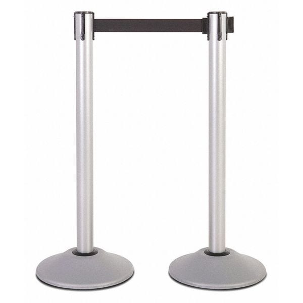 Steel Stanchion, Silver, 7.5ft, Blk Belt, PR