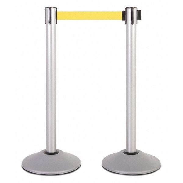 Steel Stanchion, Silver, 7.5ft, Yl Belt, PR