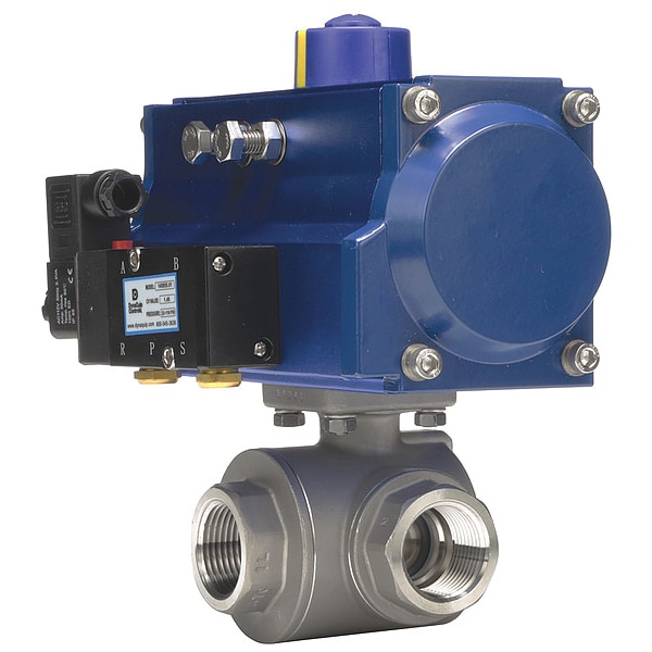 1" FNPT Stainless Steel Pneumatic Ball Valve 3-Way