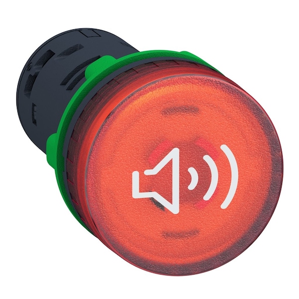Annunciator, Harmony XB5, Illuminated buzzer, plastic, red, 22mm, continuous or intermittent tone, 24V AC DC
