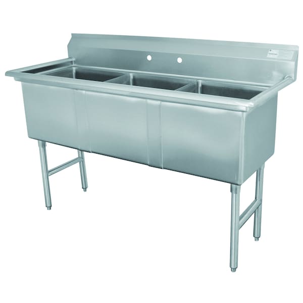 Fabricated Sink 3-compartment 24 in. right & left drainboards