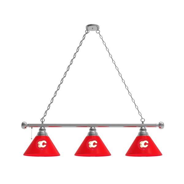 Calgary Flames 3 Shade Billiard Light, Chrome Fixture