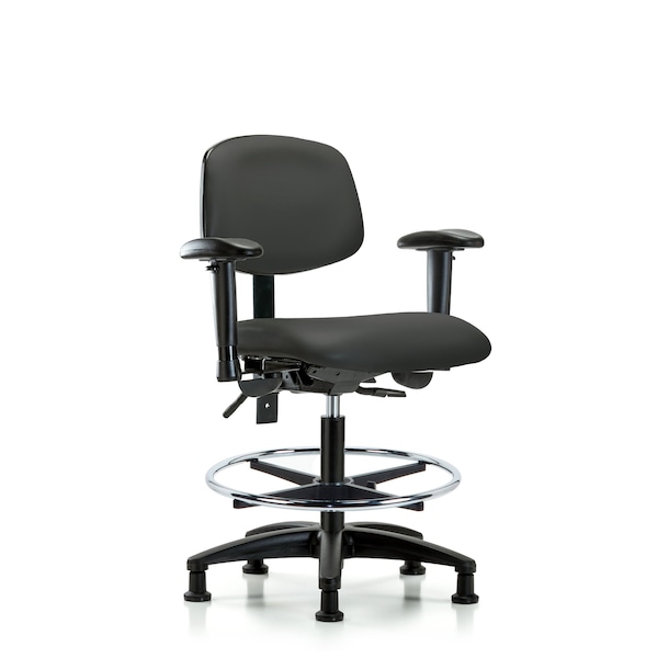 Chair, Vinyl, Med Bench, AA CF Glides, Gry, 6-Way Adjustable, 22" to 29" Height, Charcoal