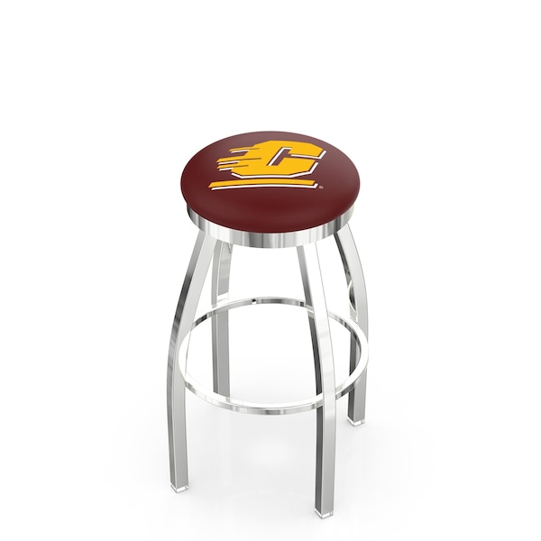 25" Chrome Central Michigan Swivel Bar Stool, Accent Ring