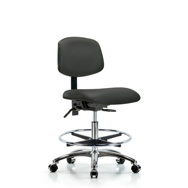 Chair, Vinyl, Med Bench, Chr CF Casters, Gry, No Arms, 22" to 29" Height, Charcoal