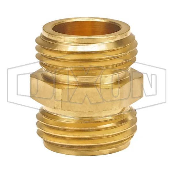 Garden Hose Adapter, 3/4-11-1/2 x 3/4-11-1/2 x 1/2 in, Male Garden Hose Thread x Male Garden Hose Th