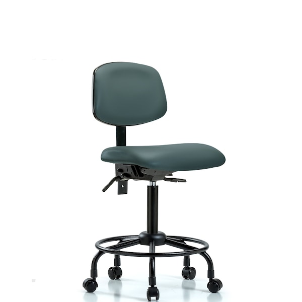 Bench Chair, Vinyl, RT, Casters, Blu, No Arms, 22" to 29" Height, Colonial Blue