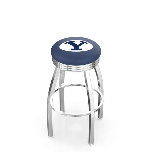 25" Chrome Brigham Young Swivel Bar Stool, Accent Ring
