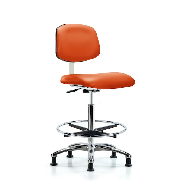 Clean Room Chair Hi Ben Chair, Vin, Chrm, CF, Glds, Org, CL10, 26" to 35-1/2" Height, Vinyl, Orange Kist