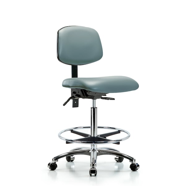 Vinyl Chair Chrome, High Bench, Tilt, Foot Ring, Casters, Storm