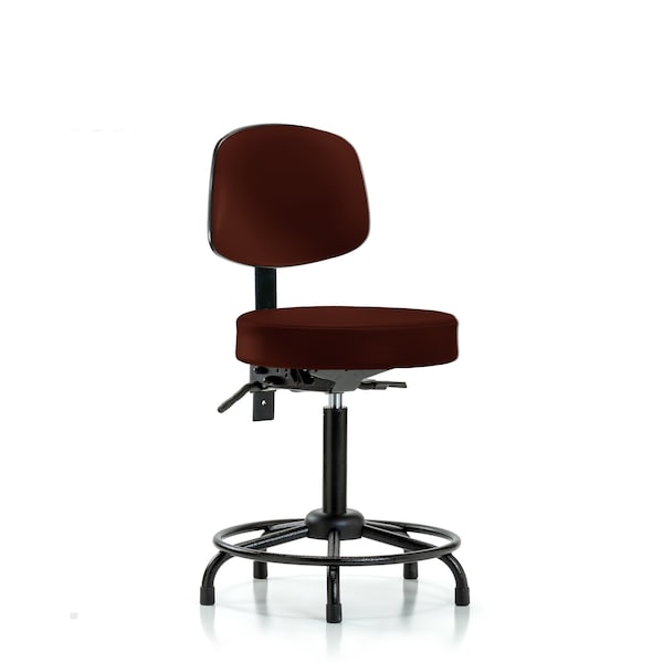 Med Bench Stool, Vinyl, Bk, RT, Glides, Burg