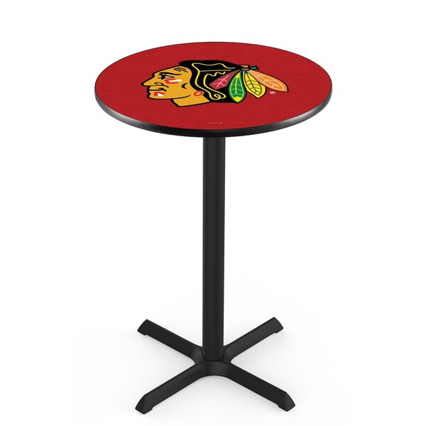 42" Blk Wrinkle Chicago Blackhawks Pub Table, 36" dia. Top