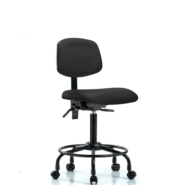 Bench Chair, Vinyl, RT, Casters, BLK, No Arms, 23" to 31" Height, Black