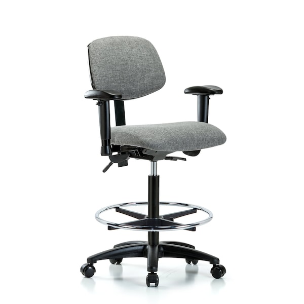 Chair, Fabric, Hi Bench, AA CF Casters, Gry, 6-Way Adjustable, 26" to 35-1/2" Height, Grey