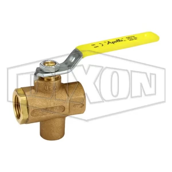 Ball Valve with NPT Tap, 1/2 in Nominal, FNPT End Style, Brass Body, Full Port, Domestic