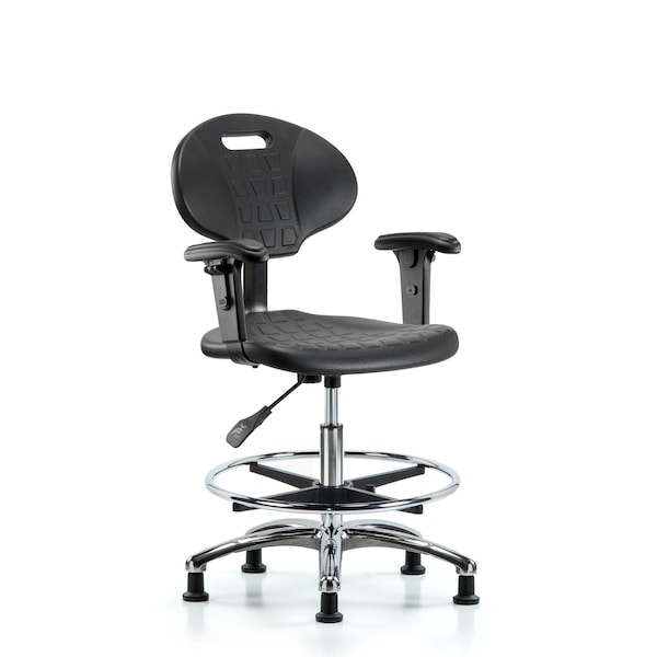 Erie Med Bench Chair, Chrome, AA, CF, Glides, 2-Way Adjustable, 19" to 27" Height, Black; Blue