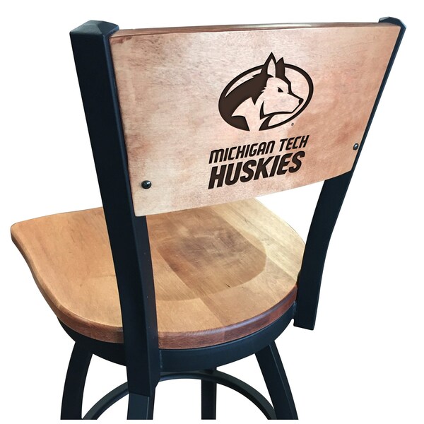 25" Blk Wrinkle Michigan Tech Swivel Bar Stool, Laser Engraved Back
