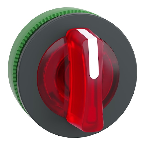 Head for illuminated selector switch, Harmony XB5, plastic, red handle, flush mounted, universal LED, 3 positions