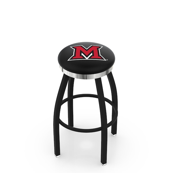25" Blk Wrinkle Miami (OH) Swivel Bar Stool, Chrome Ring