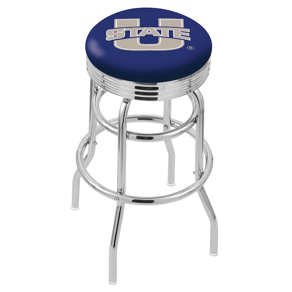 25" Chrome 2-Ring Utah State Swivel Bar Stool, Accent Ring