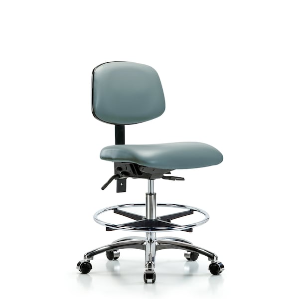 Vinyl Chair Chrome, Med Bench, Foot Ring, Casters, Storm