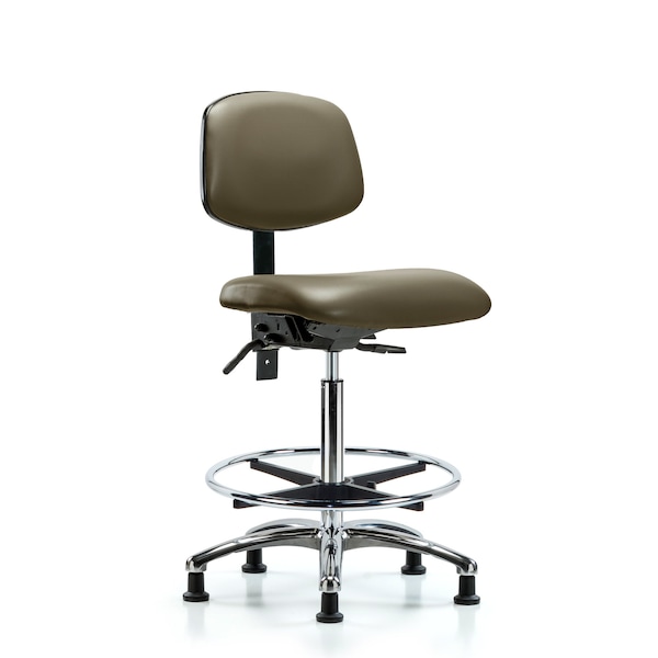 Vinyl Chair Chrome, High Bench, Tilt, Foot Ring, Casters, Taupe