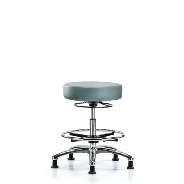 Vinyl Stool, Chrome, Med Bench, Foot Ring, Glides, Storm