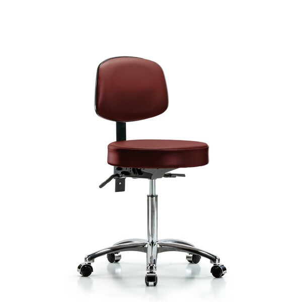 Vinyl Stool, Back Chrome, Med Bench, Tilt, Casters, Taupe