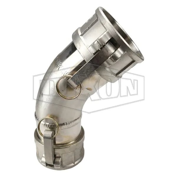 45Deg Cam and Groove Elbow, 3 in, Female Coupler, 316 SS, Domestic