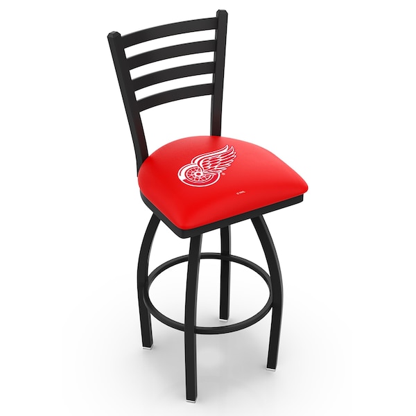25" Blk Wrinkle Detroit Red Wings Swivel Bar Stool, Ladder Back
