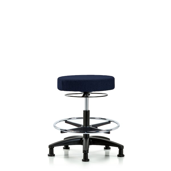 Rutledge Fab Stool without Back-Medium Bench Height with Chr Foot RingandStat Glides in Navy Fab