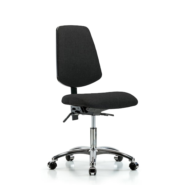 Desk Chair Fab Desk Chair, Med, Bk, Chrm, Casters, Blk, No Arms, 19" to 24" Height, Fabric, Black