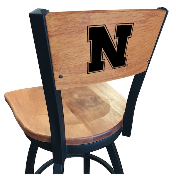25" Blk Wrinkle Nebraska Swivel Bar Stool, Laser Engraved Back