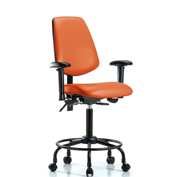 Medium Bench Chair Adjustable Arms, 23" to 31" Height, Vinyl, Orange Kist