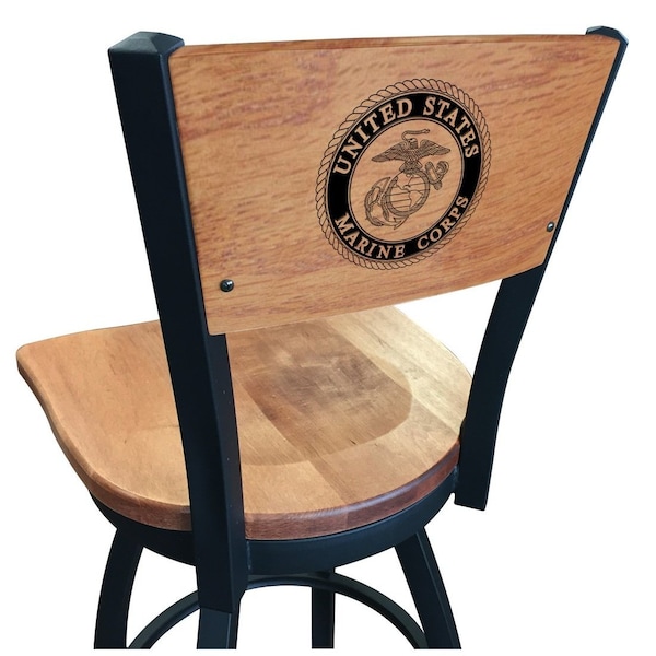 25" Blk Wrinkle U.S. Marines Swivel Bar Stool, Laser Engraved Back