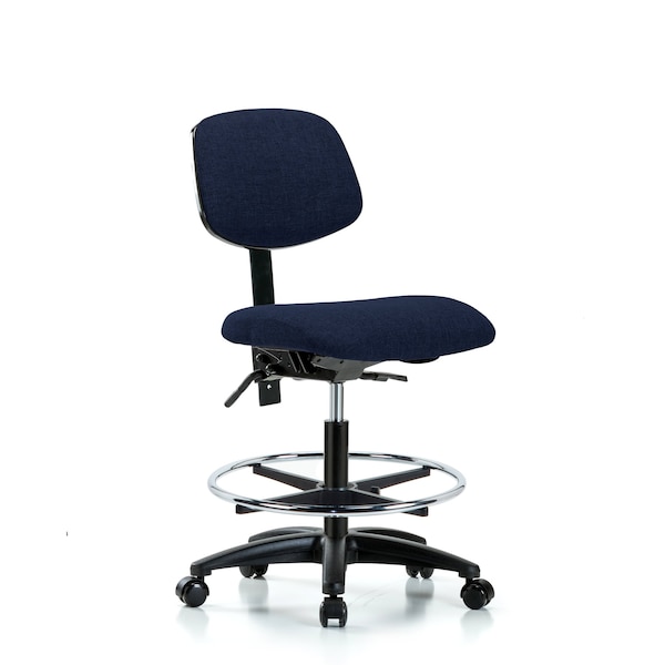 Chair, Fabric, Med Bench, CF Casters, Nav, No Arms, 22" to 29" Height, Dark Blue