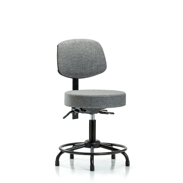 Desk Stool, Fabric, Bk, RT, Glides, Gry